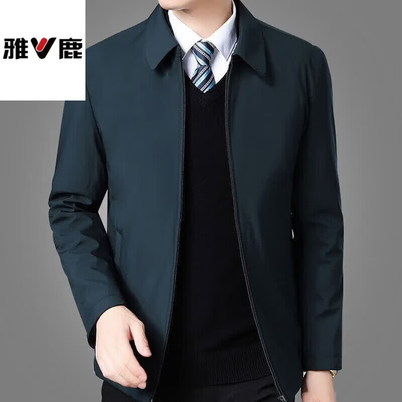 Yalu Spring Jacket Executive Jacket Business Casual Jacket Middle-aged and Elderly Dad Men's Clothes Casual Warm Top 008 Navy Blue Regular XL Recommended 125-140 catties