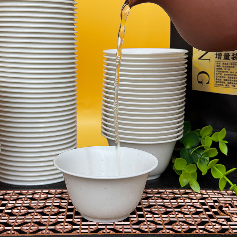 Miaopule Disposable Rice Hull Kung Fu Tea Cup Outdoor Office Portable Storage Tea Set Set for Tea Making Rice Fragrance Cup Large Cup Rice Hull Tea Cup 80ml 10 Packs (500 pieces) + Large Bamboo Cover Cup Holder