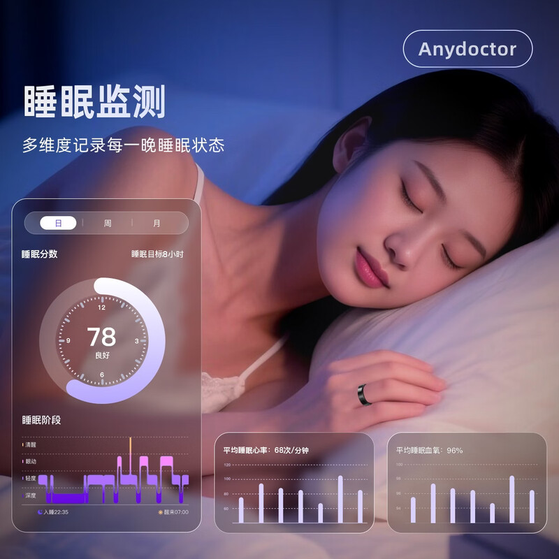 Anydoctor smart ring ai black technology sports ring sleep health ring monitoring heart rate silver size 12 inner diameter 21.5mm