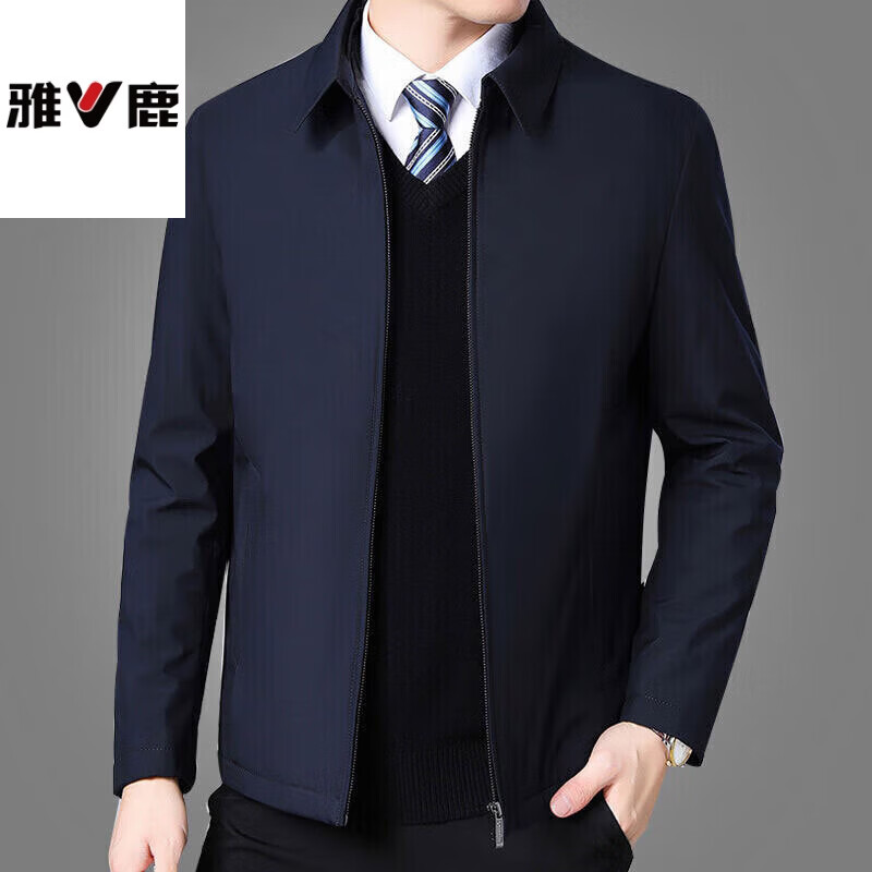 Yalu Spring Jacket Executive Jacket Business Casual Jacket Middle-aged and Elderly Dad Men's Clothes Casual Warm Top 008 Navy Blue Regular XL Recommended 125-140 catties