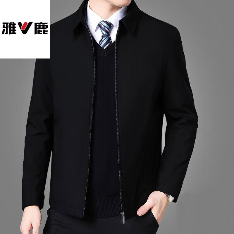 Yalu Spring Jacket Executive Jacket Business Casual Jacket Middle-aged and Elderly Dad Men's Clothes Casual Warm Top 008 Navy Blue Regular XL Recommended 125-140 catties