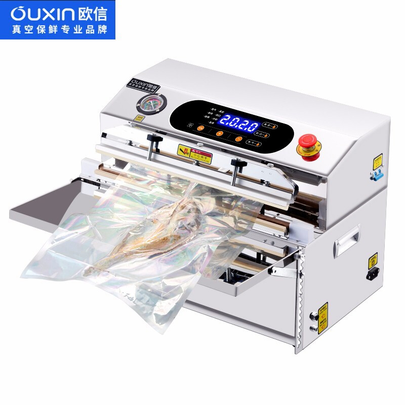 Ouxin fully automatic vacuum sealing and sealing machine external vacuum machine packaging machine commercial food large packaging machine 600 type - stainless steel