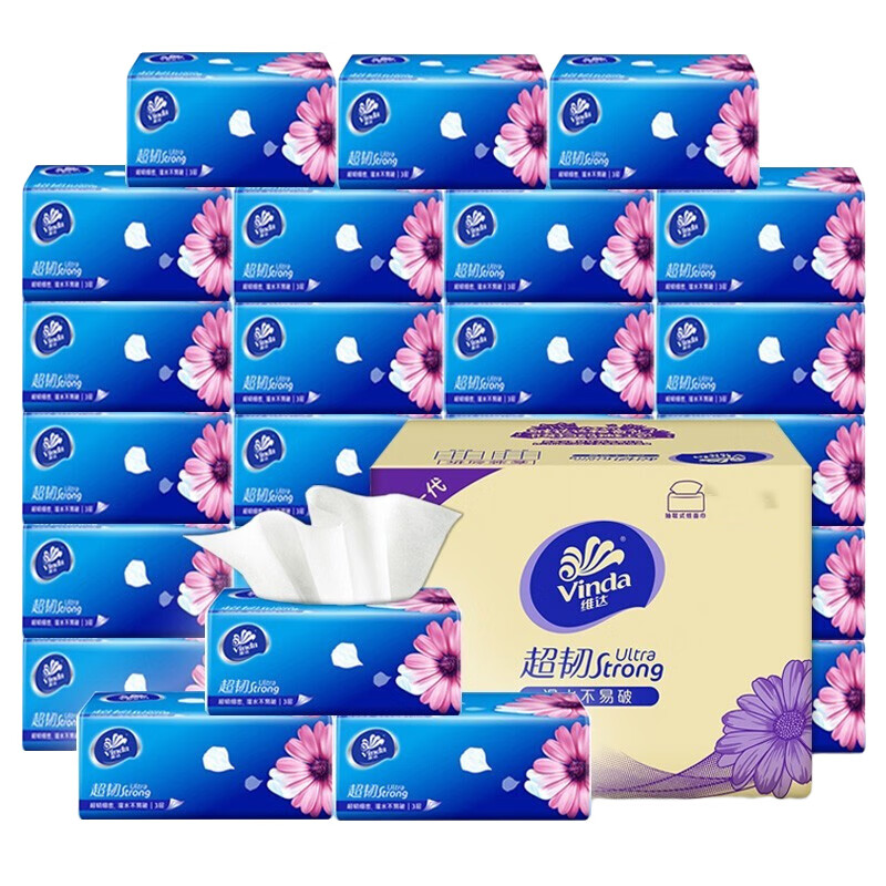Vinda tissue paper 3 layers thickened whole box wholesale napkins facial tissue toilet paper household stocking pack super tough tissue paper 24 packs full box