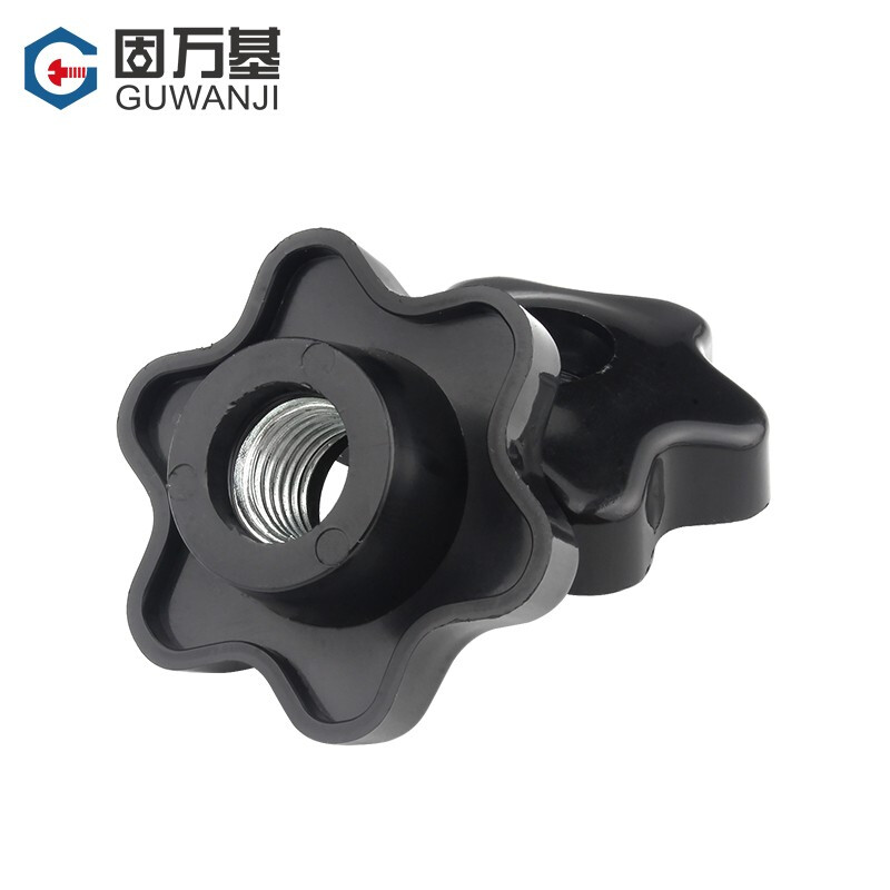 Guwanji five-star through-hole hand screw nut six-star plum bakelite handle screw cap knob handle nut large national standard M6 five-star outer diameter 21 (blind hole/copper core) 10 pieces