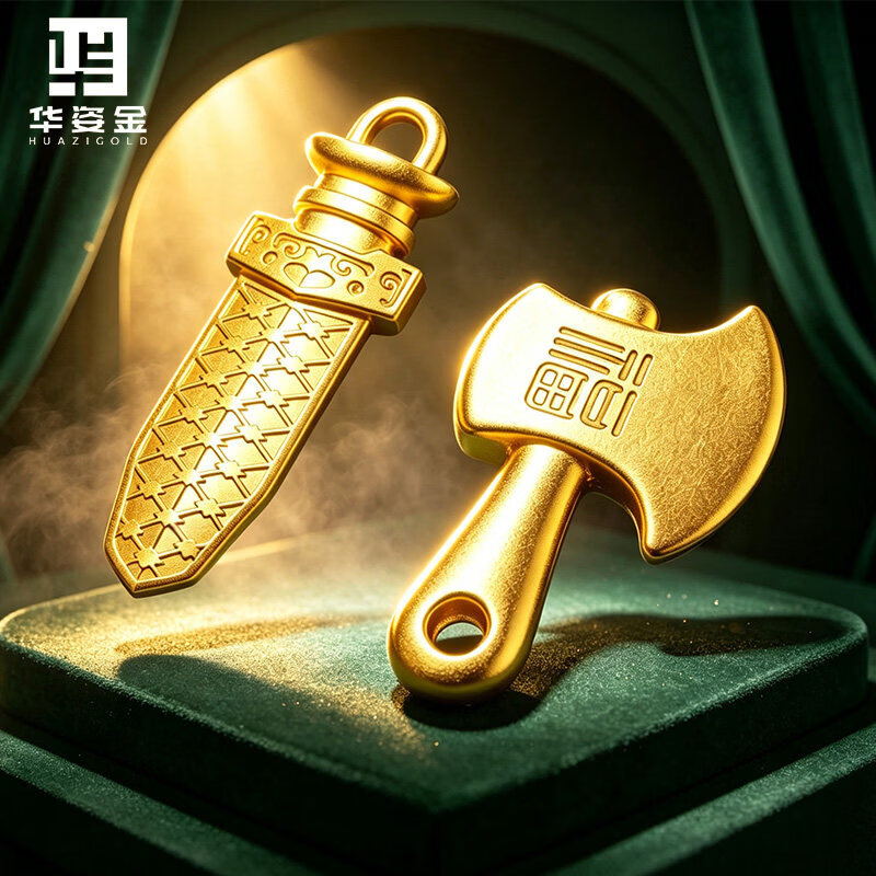 Huazi Gold Pure Gold 9999 Gold Nugget Fu Ax Yue Sword Weapon Gold Nugget Investment Gold Collection Gift Gift Fu Ax 2g