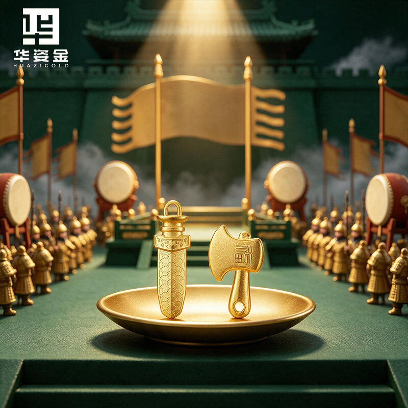 Huazi Gold Pure Gold 9999 Gold Nugget Fu Ax Yue Sword Weapon Gold Nugget Investment Gold Collection Gift Gift Fu Ax 2g