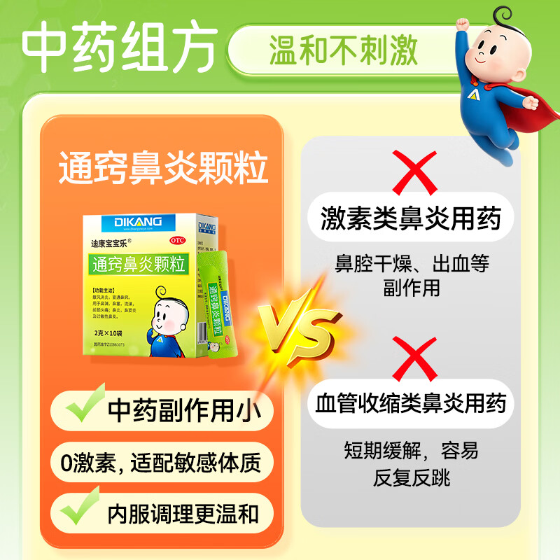 Dikang Baby Le Tongqiao Rhinitis Granules 2g*10 bags children's rhinitis allergy medicine rhinitis special medicine allergic rhinitis treatment special medicine nasal congestion runny nose Biyuan Tongqiao Granules