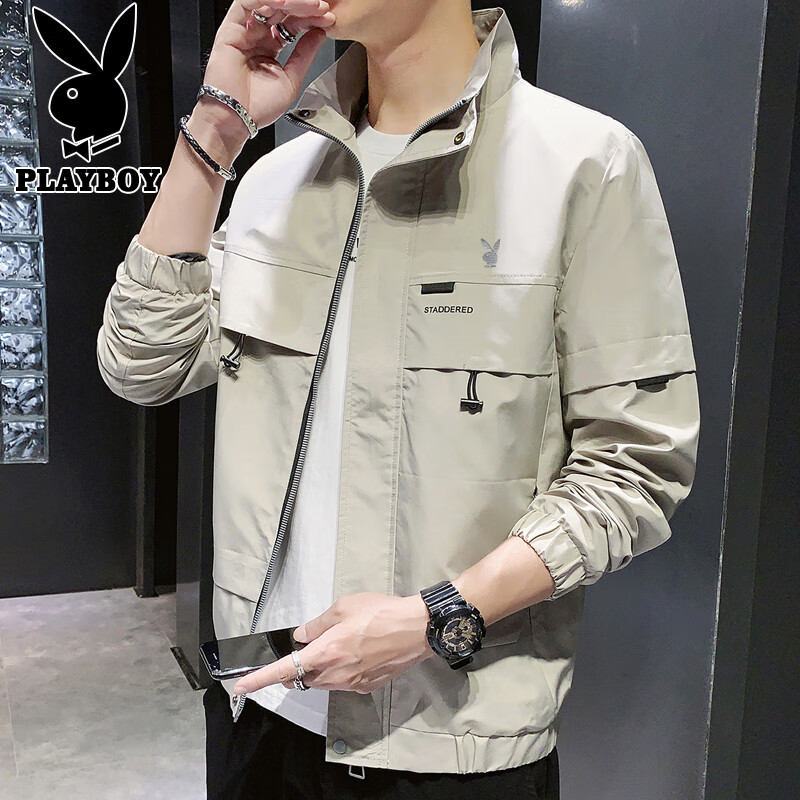 Playboy (PLAYBOY) jacket men's assault jacket men's autumn and winter men's casual workwear trendy tops Khaki XL