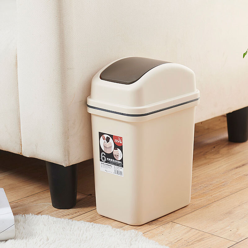 Feida Sanhe swing lid trash can for home bathroom toilet living room rectangular sandwich narrow flip lid trash can with lid 6L off-white