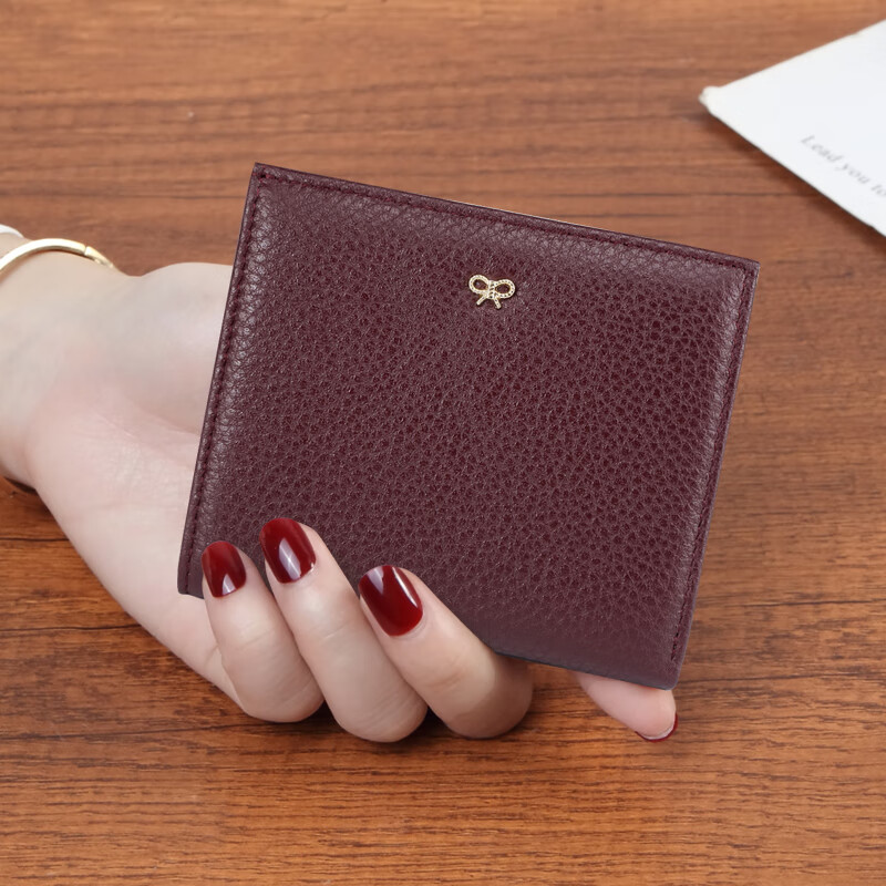 Sephoron New Year Genuine Leather Ultra-Thin Two-fold Short Wallet Women's Fashion Soft Cowhide Folding Wallet ID Card Bag Trendy Purple No Specifications