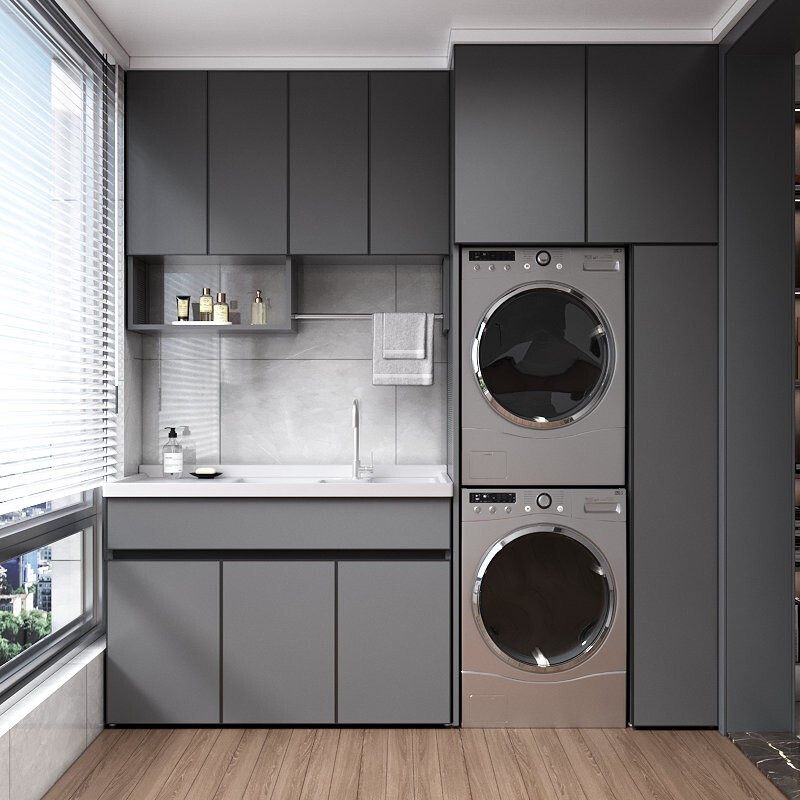 Muxia Jingnian double-layer washing machine cabinet, integrated washing machine and dryer combination cabinet, stacked balcony cabinet, double-position customization, combination five