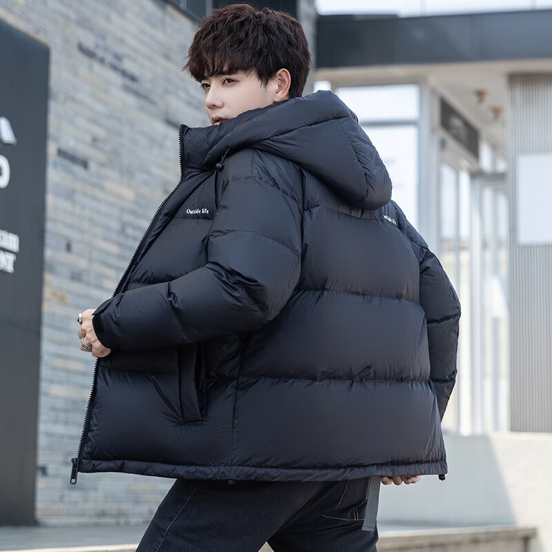 YAYA Graphene High-Filled Down New National Standard Down Jacket Men's Short 2025 Hooded Casual Coldproof Warm Jacket Black Upgraded Version Graphene Lining XL 180