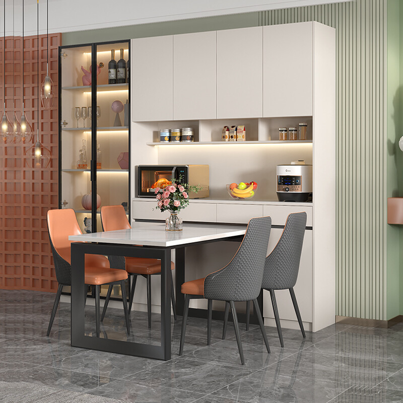 Qiangxiang Light Luxury Slate Sideboard High Cabinet Integrated Wall Multifunctional Storage Wine Cabinet Folding Dining Table Combination Customized G149 Style 3 (No Light) 1270*400*2300