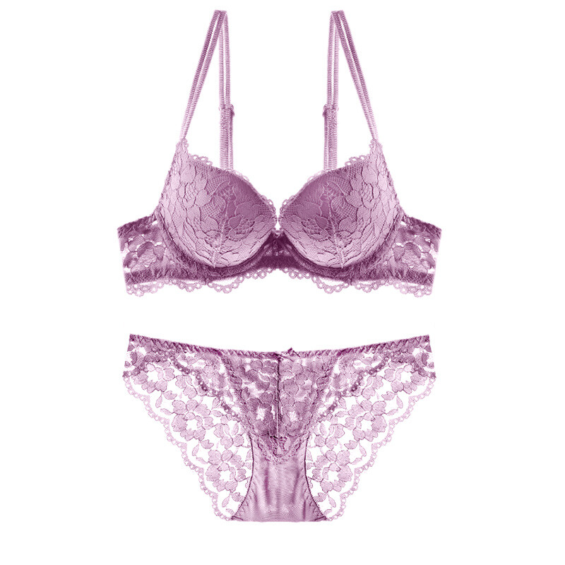 VRSZEE high-end brand underwear women's lace push-up bra set sexy temptation top push-up bikini bra purple 75B