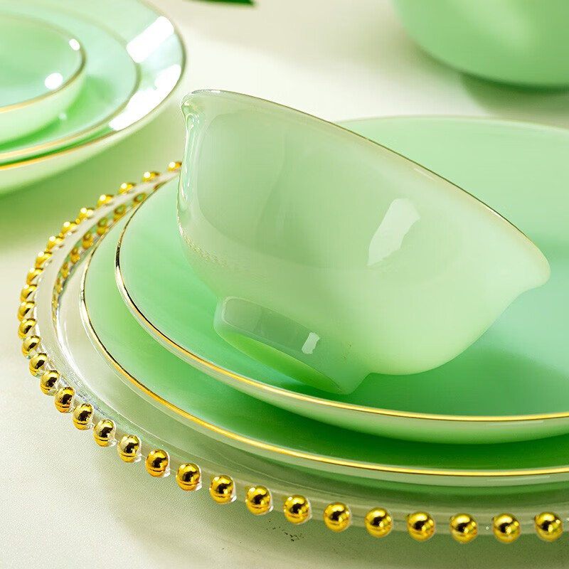 Zi Rui Jingdezhen high-end gold edge tableware and dishes set jade porcelain housewarming wedding gift box for home use 39 green jade porcelain color box