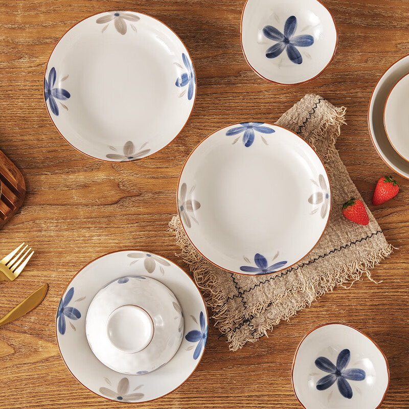 Hechuaya ceramic plate household underglaze Japanese-style plate 8-inch soup plate dish plate 4 pieces antique