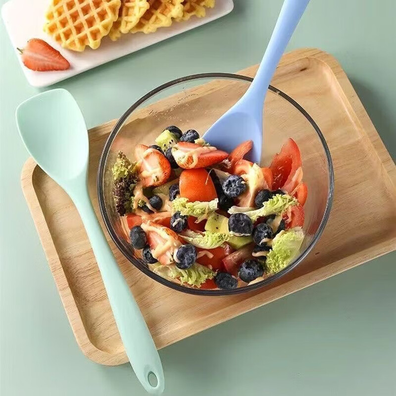 Food grade silicone spatula, non-stick pan, cooking spoon, small spatula, food supplement, frying spatula, salad spatula, household high temperature resistant kitchen utensil spatula, random color salad concave spatula 1