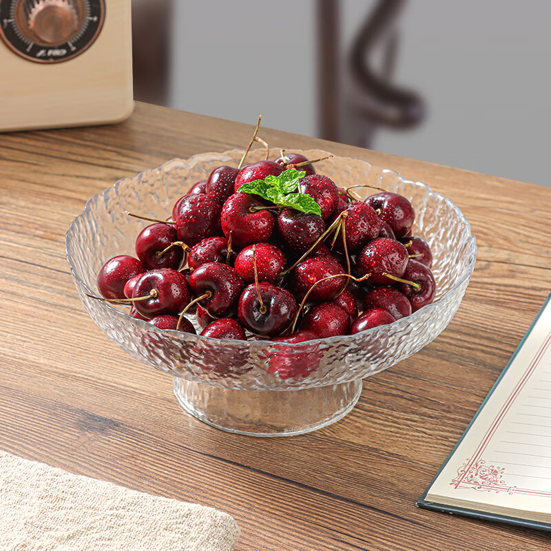 Baijie glass fruit plate tray light luxury living room snack plate dry fruit plate tea snack plate candy plate high-leg hammer pattern