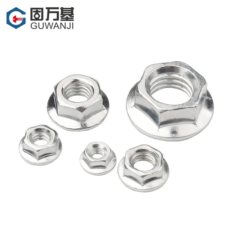 Guwanji galvanized hexagonal flange nut flange surface screw cap flower tooth anti-slip surface anti-return locking pad anti-loosening nut 4.8 grade white zinc carbon steel M8 50 pieces