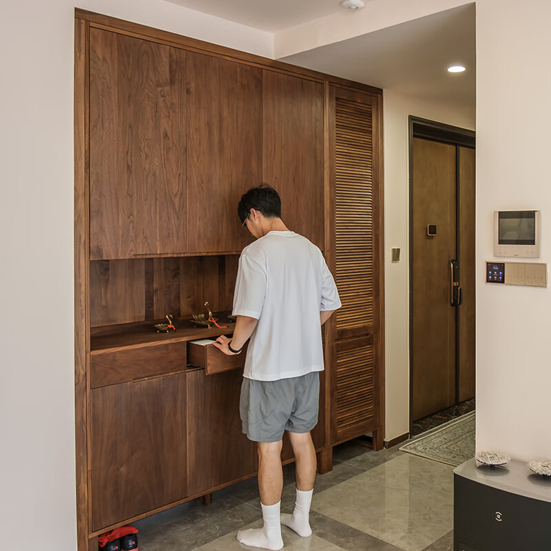 Good Wood Tatami Log Whole House Customized Solid Wood Tatami Bed Living Room Whole Wall Bookcase Bedroom Wardrobe Customized Guangzhou Black Walnut Tatami Bed + Cabinet