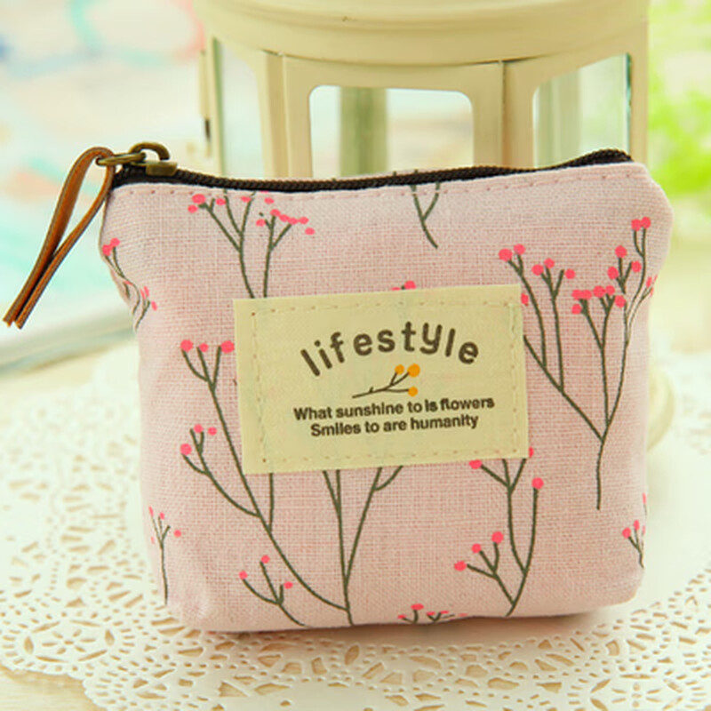 SHU GUO ER () Coin Purse Simple Korean Forest Wind Canvas Zipper Small Purse Creative Mini Coin Bag Female Student Money Pink