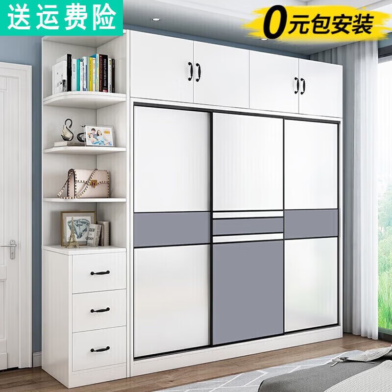 CVOY supports customization of solid wood wardrobe 60 deep, bedroom wardrobe sliding door, customizable large wardrobe, three doors, 180 main cabinet + top cabinet + corner cabinet, upgraded solid wood board, 60cm deeper