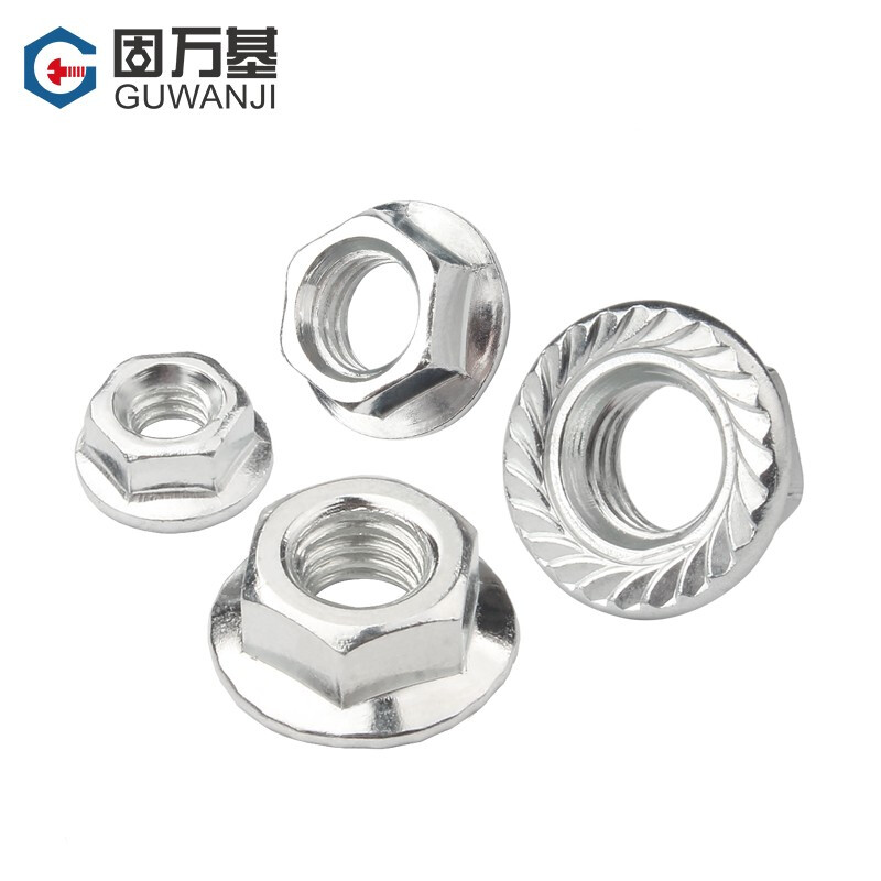 Guwanji galvanized hexagonal flange nut flange surface screw cap flower tooth anti-slip surface anti-return locking pad anti-loosening nut 4.8 grade white zinc carbon steel M8 50 pieces