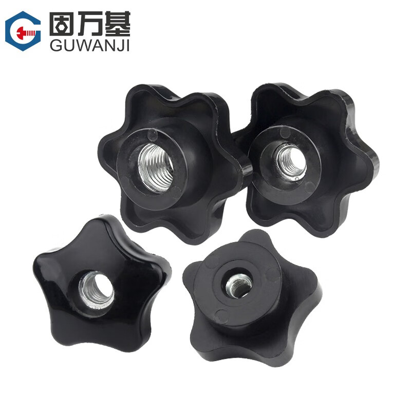 Guwanji five-star through-hole hand screw nut six-star plum bakelite handle screw cap knob handle nut large national standard M6 five-star outer diameter 21 (blind hole/copper core) 10 pieces