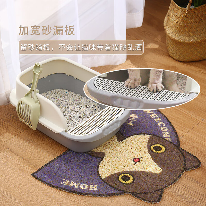 Wang Yejun anti-splash cat litter box semi-closed top-in cat toilet cat litter box cat litter scoop cat litter box large with cartoon cat litter mat