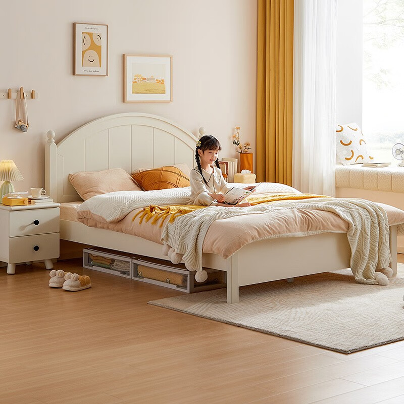 Lin's Home Children's Bed Girls Princess Bed Single Bed Children's Bed Boy Simple Storage Children's Room Furniture LS236A1 All solid wood ribbed high bed 1.5mx2m single bed