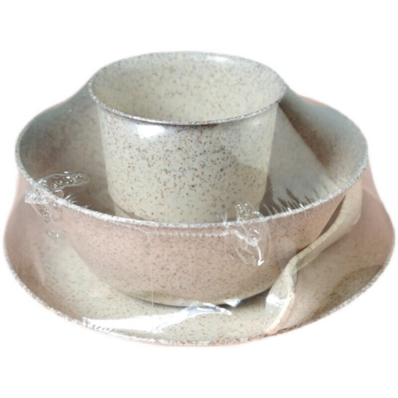 Rice husk biodegradable disposable tableware four-piece set, individually packaged bowls, chopsticks, dishes, cups, spoons, thickened lunch box set, 100 sets, natural color independent five-piece set