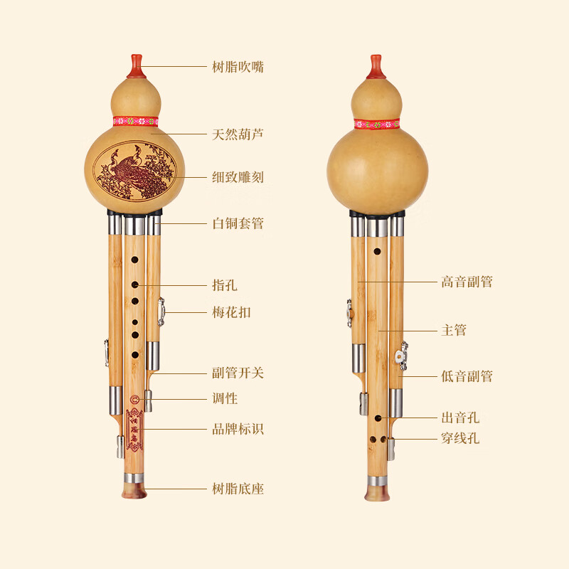 Love Bird Hulusi Instrument Golden Silk Phoebe Three-tone B-flat Hulusi Beginner