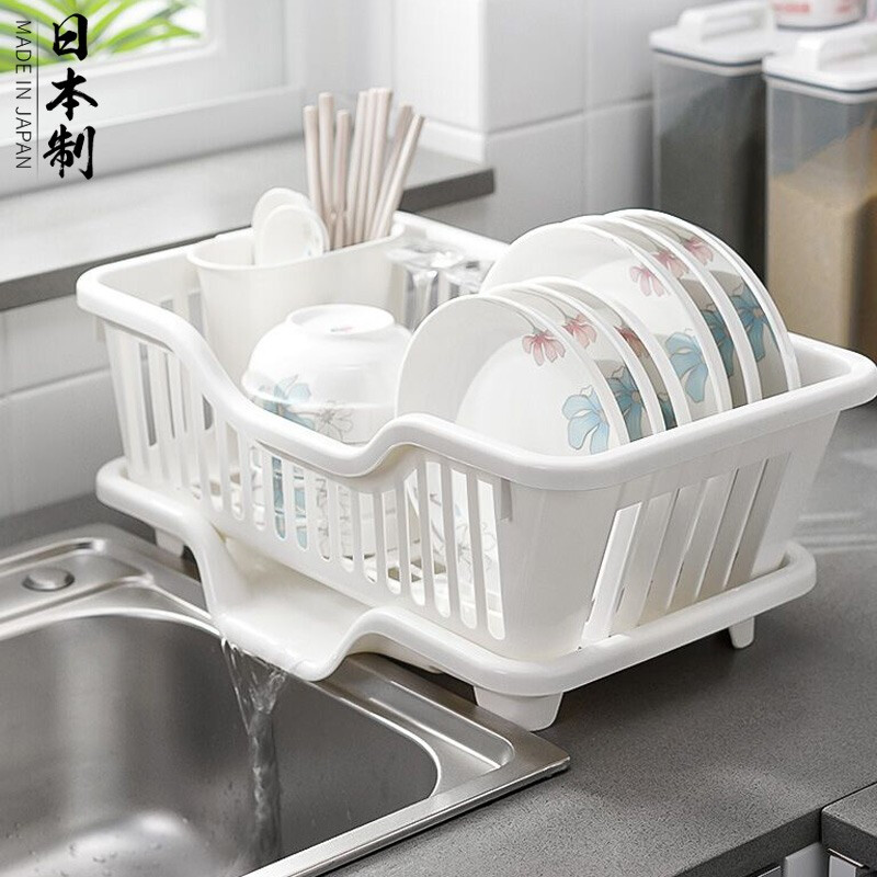 Home KATEI STORY Japan imported drain bowl rack kitchen dish rack drain rack plastic drain bowl single layer large capacity dish rack home NO.3 white