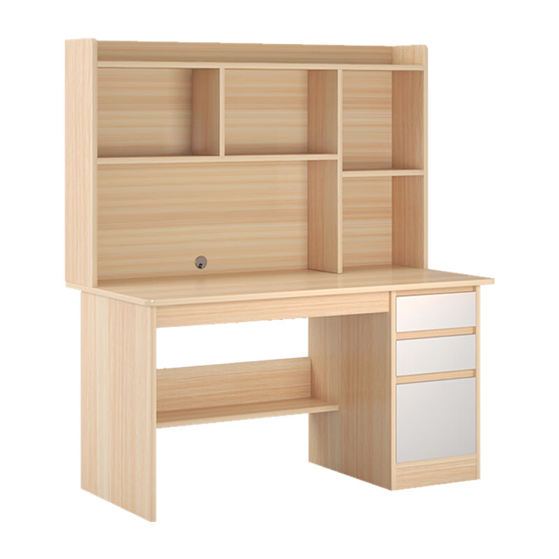 Pupai thickened solid wood computer desk desk student study desk bookshelf integrated desk simple home bedroom table hot model recommendation plate style dark walnut color 100*45*132