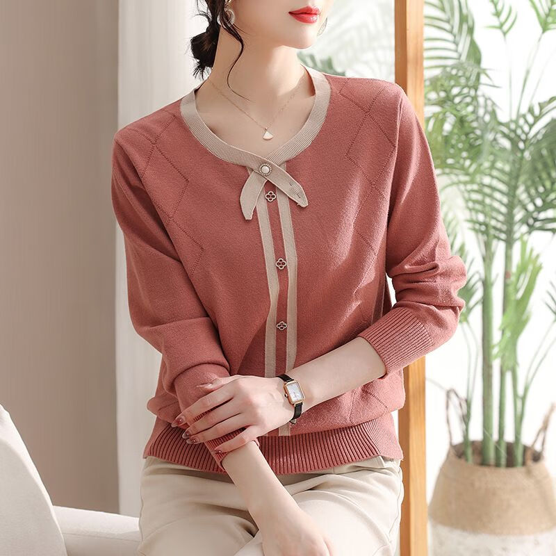 Yu Zhaolin's mother's temperament knitted sweater 2024 autumn new style middle-aged women's small shirt middle-aged and elderly spring and autumn inner layering tops