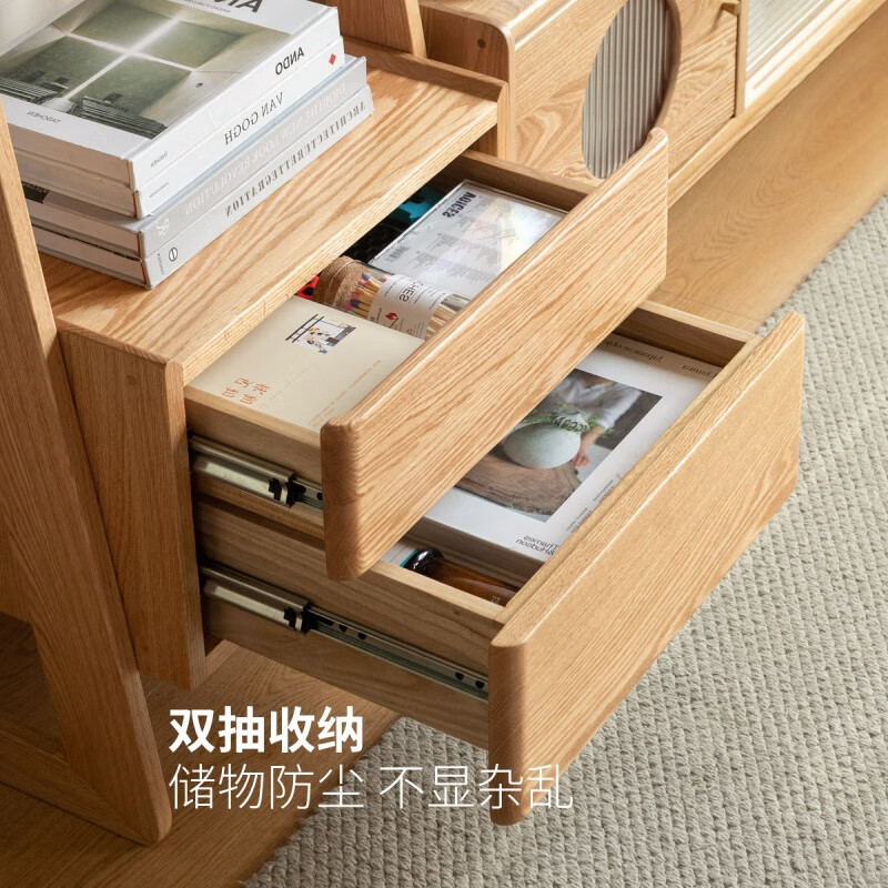 Genji Muyu solid wood TV cabinet side cabinet living room trapezoidal sofa storage rack display cabinet small apartment multi-layer bookshelf (wood color) 0.5 meter storage rack side cabinet