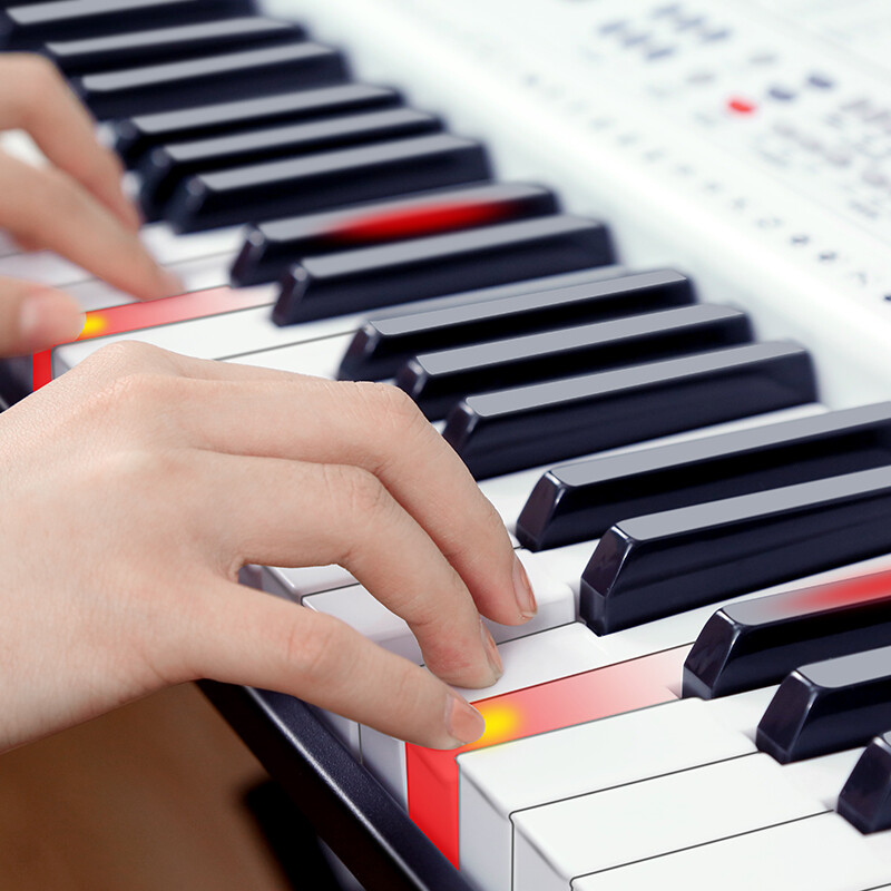 Meirkergr MK-2100 White Smart Edition + Piano Stand Intelligent Lighting 61 Keys Piano Key Multi-Function Electronic Keyboard Connected Microphone Headset U Disk Mobile Phone Pad with Piano Stand