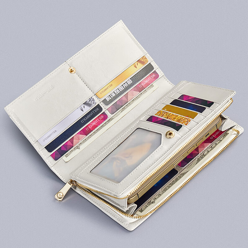 WILLIAMPOLO Emperor Paul Wallet Women's Long Genuine Pickup Bag 2025 New Handbag Chinese Valentine's Day Gift for Girlfriend White