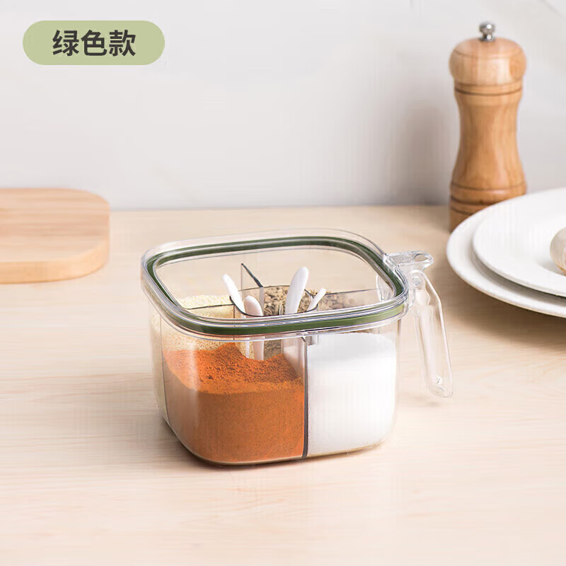 Jidaocook kitchen seasoning box household sugar jar seasoning jar combination set multi-grid salt, MSG and pepper storage condiment seasoning bottle four-in-one seasoning box olive green 1 pack multi-grid in one