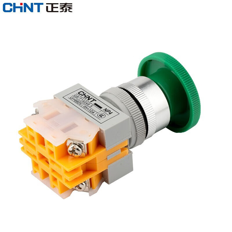 Chint (CHNT) emergency stop switch emergency stop self-locking control button mushroom head self-locking protection one open and one closed NP4-11ZS/1-R green