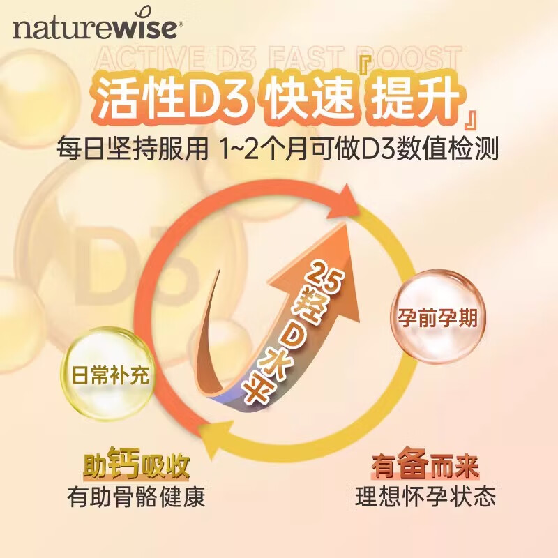 Naturewise Vitamin D3 Adult 2000IU Sunshine Bottle vd3 Soft Capsule Pregnancy Preparation Calcium Supplement for Men and Women Teenagers 360 Capsules/Bottle