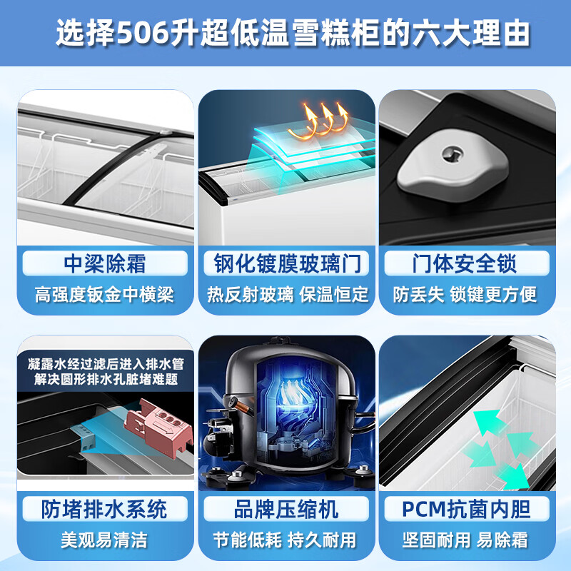 Haier Freezer Commercial Large Capacity Display Cabinet Ice Cream Cabinet Seafood Freezer Seafood Freezer Rice Ball Quick Freezer Cabinet Fresh Freezer Cabinet Cake Milk Tea Shop Fresh Cabinet Glass Door Island Cabinet 506 Liters 1.5 Meters -30 C Ultra Low Temperature Level 1 Energy Efficiency with Lock