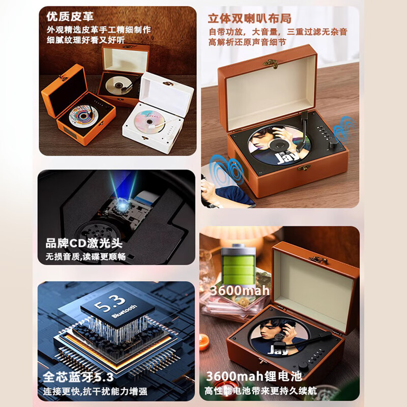 Chengdi Retro CD Player Convenient Bluetooth Audio Walkman Player Album Disc Record Player Birthday Gift Emma Brown + CD Disk + Bluetooth + U Disk Function + Greeting Card