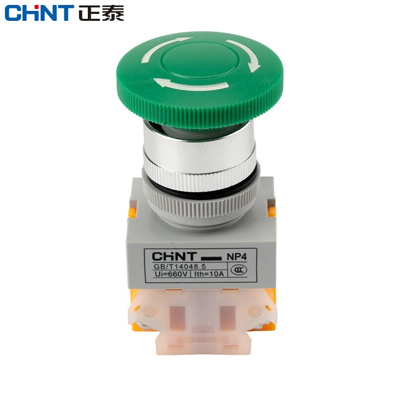 Chint (CHNT) emergency stop switch emergency stop self-locking control button mushroom head self-locking protection one open and one closed NP4-11ZS/1-R green