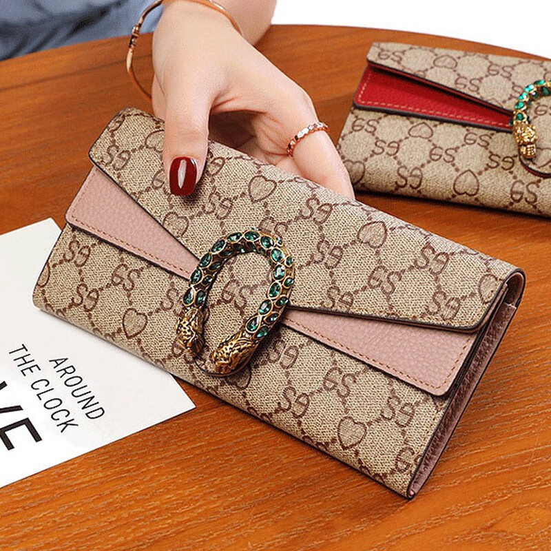 Grozd birthday gift new European and American wallet women's long women's handbag multi-functional wallet clutch pink
