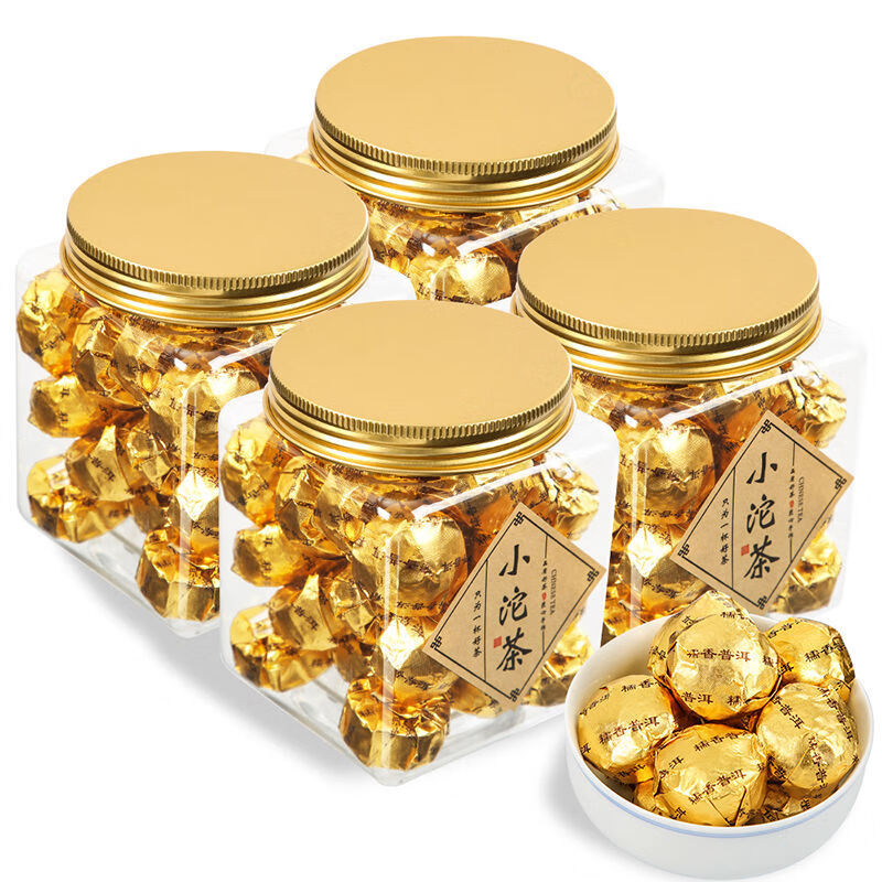 Changrui glutinous rice fragrant Pu'er tea ripe tea Pu'er tea Yunnan Nuoxiang mini Xiaotuo tea cake gold brick 125g 125g 2 cans with tea spoon