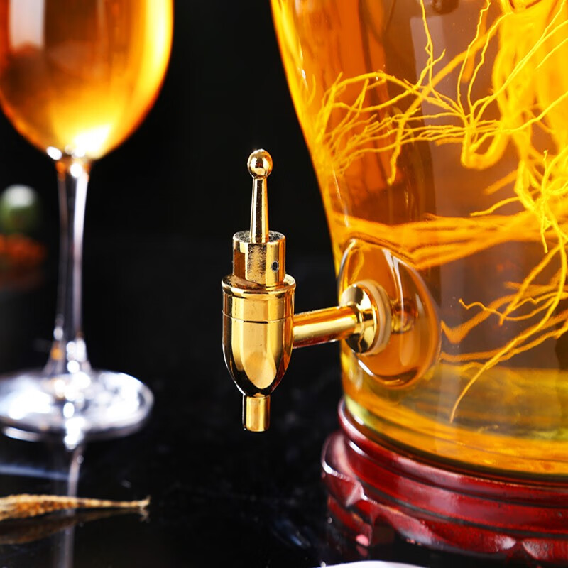 Shen Ping Eight Glass Lead-free Plus Household Wine Jar Glass Soaking Wine Bottle Faucet Soaking Wine Container Wine Jar Brewing Medicinal Wine Bottle Wine Cylinder 12 Jin General + Copper Faucet + High Base 6L