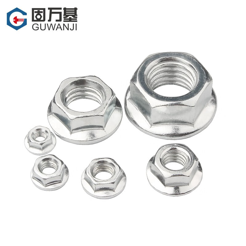 Guwanji galvanized hexagonal flange nut flange surface screw cap flower tooth anti-slip surface anti-return locking pad anti-loosening nut 4.8 grade white zinc carbon steel M8 50 pieces