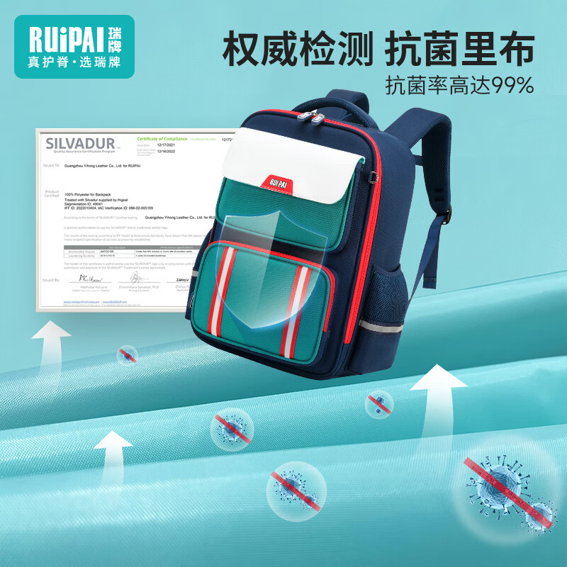 Ruipai (RUiPAi) elementary school schoolbags for boys and girls in grades 1-3-6, organ-style compartments to reduce burden and protect children's spine