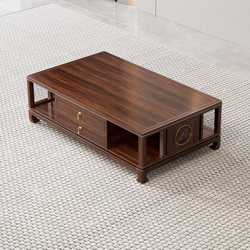 Xinshiya New Chinese Sofa Black Gold Wooden Sofa Living Room Corner Sofa Removable and Washable Fabric Sofa Set Combination Coffee Table 1.4m--Special Price